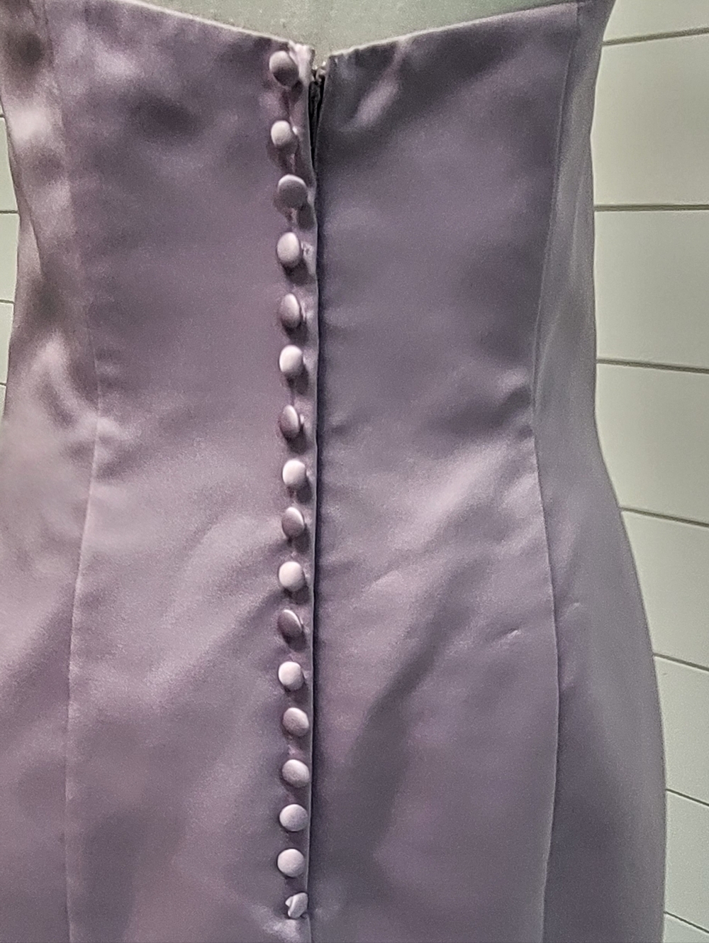 Strapless Lavender Satin Cocktail Dress with White Floral Appliqué - Picture 5 of 13